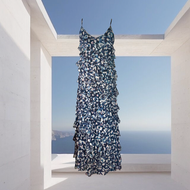 Sunset Ruffle Maxi Dress : Navy  Print ( Freesize ) | FIDUCIA BANGKOK