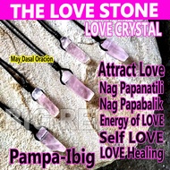 PAMPA-IBIG Love Magnet Stone Pink Crystal Quartz Pendant Leather Necklace Lucky Charm for Love Relat