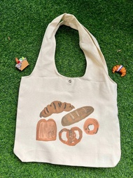 麵包秀原創設計插畫文創拉鍊藝術帆布包學生通勤環保寶媽包袋