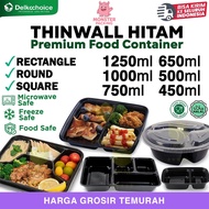 THINWALL Black Food Container Black Rectangle Round Catering Plastic Container Take Away