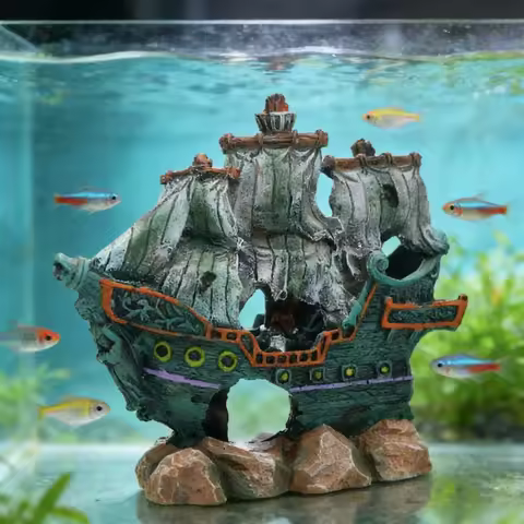 Aquarium Wreck Ship Decor,Fish Shrimp Shelter Hideout ,Resin Decoration Ship,fish Tank Landscaping D