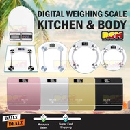 LCD Digital Body Scale & Kitchen Scale Weighing Glass Thin Slim iscale/Penimbang Berat/Dapur