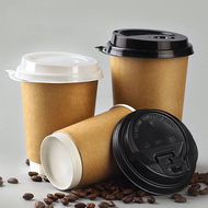 Set 25 Ly Giấy Có Nắp 12oz 400ml - Ly Giấy Giữ Nhiệt 2 Lớp Kraft - Ly Giấy Đựng Cafe Mang Về