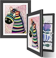 LELUSY 2 Pack Kids Art Frame Changeable Artwork Frame for Art Display &amp; Storage with 8.5x11 Mat, Magnetic Opening Picture Frame for Kids Room Decor, Wall Decor, Home Decor, Black Woodgrain