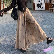 ✦Ready Stock✦ celana kulot wanita perempuan Wide-leg pants suit, women's summer new Chinese ink Zen cold, national style top, culottes, casual long pants