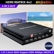 8K 60Hz HDMI Matrix Switcher 4x2 HDR 40Gbps HDCP2.3 Matrix 4 in 2 out With AUX 3.5mm Support EDID HD