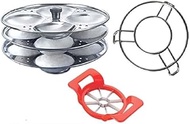 Combo of Stainless Steel 3 Plate Idli Maker Stand (12 Slot), Stainless Steel Cooker &amp; Pot Stand with Plastic Apple Cutter/Slicer