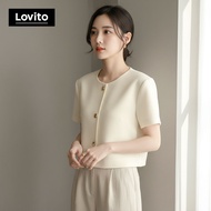 Lovito Blouse Wanita Casual Polos Kancing Depan L129AD1440