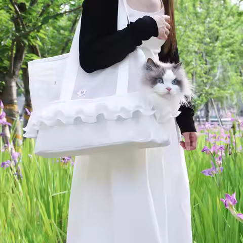 Lightweight Breathable Pet Shoulder Bag Summer Mesh Carrier for Small Pets Fashion Ruffled Mesh Pet