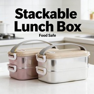 Stackable Lunch Box 2-Layer Lunch Box 304 Stainless Steel Divided Lunch Box