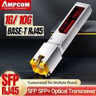 AMPCOM 1.25G and 10G RJ45 Ethernet Copper SFP Transceivers,  RJ45 to SFP+ Fiber Optical Module Trans