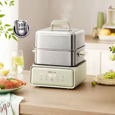 Bear 2025 New Electric Steamer - 3-Tier, Small Household, Multi-Function, Large Capacity Stainless S
