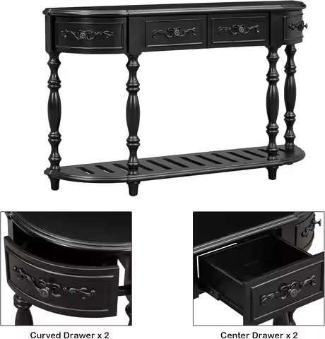 [Hot Deal, Best Seller!]Wood Curved Console Table 52-Inch Half Moon Hall Sofa Table Entryway Table w