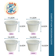 WHITE PAPER BOWL WITH LID 390ML/540ML/820ML/1020ML 50PCS