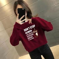 加绒2023加厚卫衣秋冬红色圆领长袖时尚宽松短款显瘦上衣Add velvet 2023 thick sweater autumn and winter red round3e5x9st7j3my202