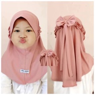 Instant hijab for babies with ribbon ricis, ages 0-3 years, jersey tudung budak perempuan