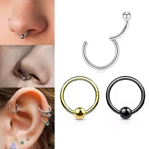 1-3pcs 16G Hinged Nose Ring Hoop Clicker Septum Nose/Lip Cartilage Tragus Daith Helix Lobe Rook Earr