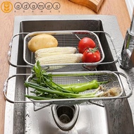 ADAMES Expandable Sink Colander, Stainless Steel Fine Mesh Sink Drainer Basket, Dish Drainers Adjustable Length Rustproof Versatile Dish Drying Rack Dishes