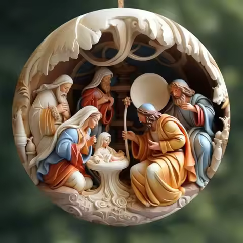 NOT 3D Painted Nativity Christmas Pendant Christmas Tree Ornaments Creative Christmas Decoration Hom