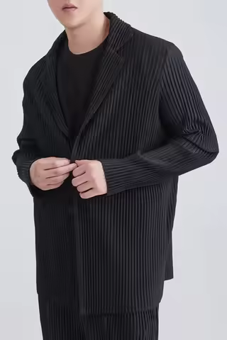 ISSEY Lined Japanese Miyake-Style Pleated Suit for Men Draped Loose Fit Versatile Casual Suit Jacket