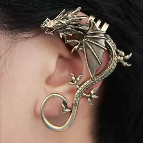 Punk Temptation Metal Dragon Bite Ear Wrap Cuff Earrings for Women Men Clip Earings No Pierced 1pc