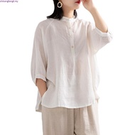 LAHSTORE women's loose-fitting batwing shirt in youthful silk fabric with train collar (White)