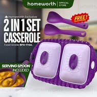 HOMEWORTH 2in1 Buffet Casserole Serving Set Food Container Tray with Ladle Kitchenware Food Storage