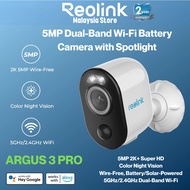 Reolink Argus 3 Pro 5MP 2.4/5GHz WiFi Solar/Battery Powered Spotlight Person/Vehicle Detection Outdo