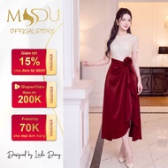Designed Dress MDU6658 Elegant Twist Satin Floral Lace from MDU