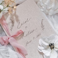 客製 麻布結婚證書套 + 法式粉紅真絲絲帶 | 客製名字及日期