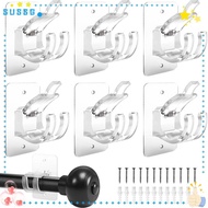 SUSSG 6 pcs No Drilling Curtain Rod Holder, Self-Adhesive No Drilling No Drilling Curtain Rod Brackets,  Transparent Wall Mount Curtain Rod Holder Curtain