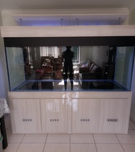 aquarium 200 x 60 x 70 + meja kabinet hpl