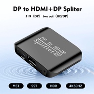 DP To DP+HDMI-Compatible Splitter 1 in 2 Out DP To DP Adapter 4K 60hz Computer MST Hub Displayport T