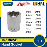 Remax 1/4" DR Hand Socket, Drive Socket 6Point