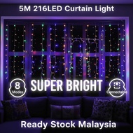 5M 216LED Curtain Fairy Lights – Window String Light 8 Modes Outdoor Indoor Decoration Lampu Hiasan