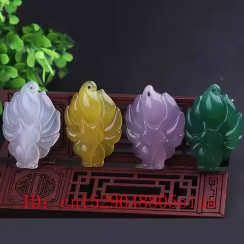 Natural Multicolor Jade Nine-tailed Fox Pendant Agate Necklace Fashion Charm Jewellery Carved Chalce