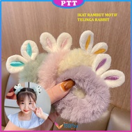 Ikat Rambut Anak Telinga Rabbit Bulu Halus Kunciran Wanita Kuping Kelinci Elastis Karet Berbulu Warn