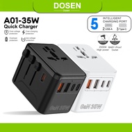 Dosen Universal Adapter Travel International 35W USB C Adapter Fast Charger QC 3.0 Charger Type C Pl