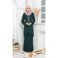 Baju Kurung Kebarung Emerald Green Hijau Ironless Saiz S - 5XL Plain Loose ( Plus Size ) Ready Stock