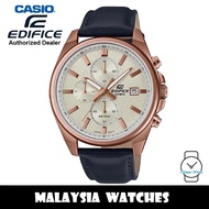 (OFFICIAL WARRANTY) Casio Edifice EFV-610CL-7A Chronograph Rose Gold-Tone Case Leather Strap Watch E