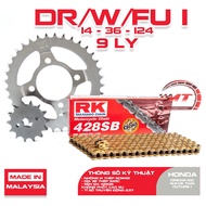 Golden RK chain sprocket for Honda Dream, Wave, Future 1 9mm imported from Malaysia