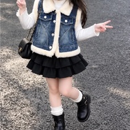 (Shopmesockids) Fur-lined Denim GILEJacket for girls - AK2688