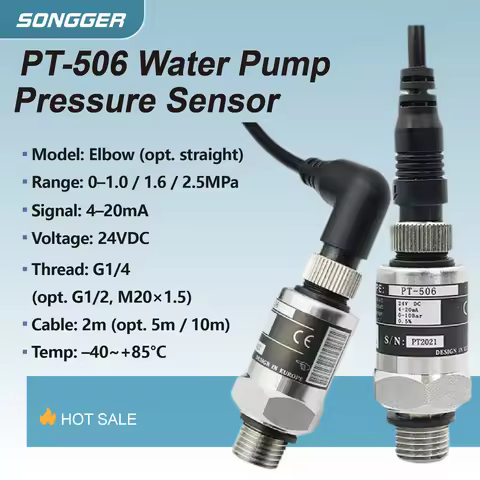 PT-506 Water Pump Pressure Sensor Transmitter 0-2.5MPa 4-20mA 24VDC G1/4 Elbow Hydraulic Booster Sta