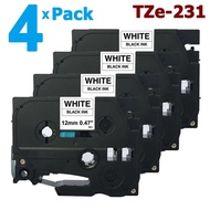 4 Pack 12mm Tze231 Black on White for Brother PTouch Label Tape 8M Length TZe-231 TZ-231 TZ231