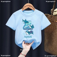 Customized Name Boys T-Shirt 4.5.6 Year Old Ocean Creature Great White Shark Birthday Number Print K