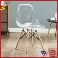 [2.9KG HI-Quality] Cassa Eames Glass Transparent Dining/Study Chair with Wood Leg (Kerusi Gelas/Luts