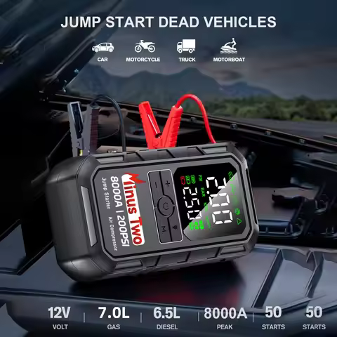 8000A Car Jump Starter with Air Compressor, 200PSI Tire Inflator, high-Power Bank, USB-C Charging,EV