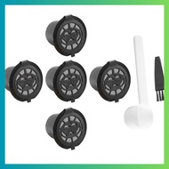 5 Reusable  Capsules Refillable Coffee Capsule Filter with  Coffee Machines with Coffee Spoon Brush 