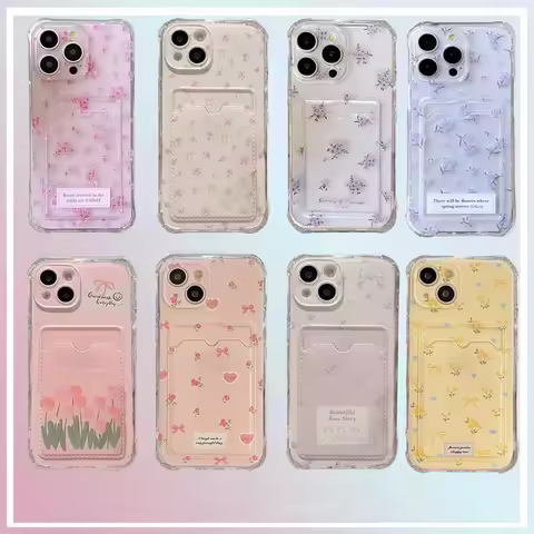 Flower Card Holder Case For OPPO A15 A16 A16K A54 A75 A98 A5 A9 2020 RENO 8 7 6 Lite 6F Realme C55 C