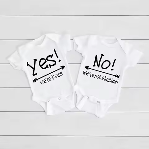 Yes!we're Twins/No!We're Not Identical Baby Romper Sister Brother Twin Bodysuit Letter Print Jumpsui